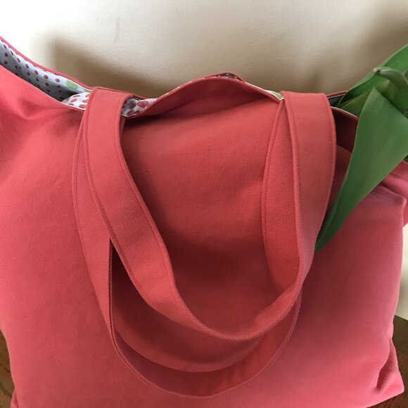 Handmade Women's Coral Canvas Tote Bag, Market Tote Bag, Beach Tote Bag - Picture 4 of 8